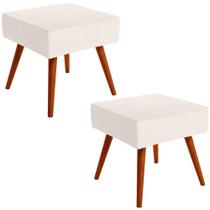 Kit 02 Puffs Banqueta Decorativa Com Pés Palito Lívia W01 Linho Cru - Lyam Decor Kit 02 Puffs Banqueta Decorativa Com Pés Palito Lívia W01 Linho Cru - Lyam Decor