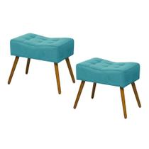 Kit 02 Puffs Banqueta Retangular Liso Azul Turquesa - SA Móveis Kit 02 Puffs Banqueta Retangular Liso Azul Turquesa - SA Móveis