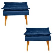 Kit 02 Puffs Banqueta Retangular Opala Suede Azul Marinho Pés Madeira Palito - 2M Decor Kit 02 Puffs Banqueta Retangular Opala Suede Azul Marinho Pés Madeira Palito - 2M Decor