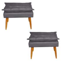 Kit 02 Puffs Banqueta Retangular Opala Suede Cinza Pés Madeira Palito - 2M Decor Kit 02 Puffs Banqueta Retangular Opala Suede Cinza Pés Madeira Palito - 2M Decor