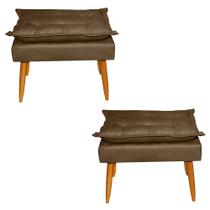 Kit 02 Puffs Banqueta Retangular Opala Suede Marrom Claro Pés Madeira Palito - 2M Decor Kit 02 Puffs Banqueta Retangular Opala Suede Marrom Claro Pés Madeira Palito - 2M Decor