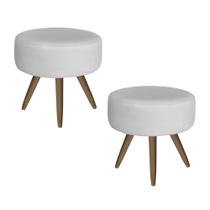Kit 02 Puffs Banquetas Redonda material sintético Branco - DS Móveis
