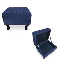 Kit 02 Puffs Baú Retrô Luis Xv Capitonê Suede Azul Marinho - DS Móveis