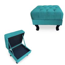 Kit 02 Puffs Baú Retrô Luis Xv Capitonê Suede Azul Turquesa - DS Móveis