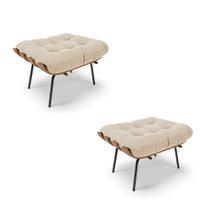 Kit 02 Puffs Costela Suede Bege Base Metálica Preto - D'Rossi Kit 02 Puffs Costela Suede Bege Base Metálica Preto - D'Rossi