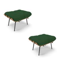 Kit 02 Puffs Costela Veludo Base Metálica Preto Cor Verde