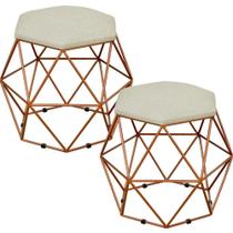 Kit 02 Puffs Decorativo Aramado Bronze Six Linho Bege - Lyam Decor