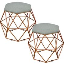 Kit 02 Puffs Decorativo Aramado Bronze Six Linho Cinza Escuro - Lyam Decor Kit 02 Puffs Decorativo Aramado Bronze Six Linho Cinza Escuro - Lyam Decor