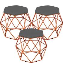 Kit 02 Puffs Decorativo Aramado Bronze Six Suede Cinza - Lyam Decor Kit 02 Puffs Decorativo Aramado Bronze Six Suede Cinza - Lyam Decor