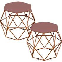 Kit 02 Puffs Decorativo Aramado Bronze Six Suede Rosê - Lyam Decor