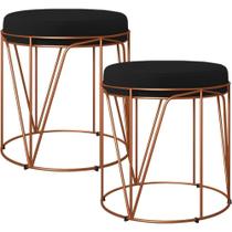 Kit 02 Puffs Decorativo Aramado Bronze Zaya L02 Corano Preto