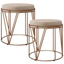 Kit 02 Puffs Decorativo Aramado Bronze Zaya L02 Suede Bege