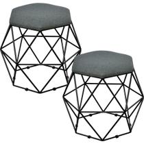 Kit 02 Puffs Decorativo Aramado Preto Six Linho Chumbo - Lyam Decor Kit 02 Puffs Decorativo Aramado Preto Six Linho Chumbo - Lyam Decor