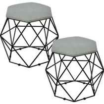 Kit 02 Puffs Decorativo Aramado Preto Six Linho Cinza Escuro - Lyam Decor