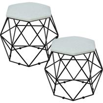 Kit 02 Puffs Decorativo Aramado Preto Six Linho Cinza - Lyam Decor Kit 02 Puffs Decorativo Aramado Preto Six Linho Cinza - Lyam Decor