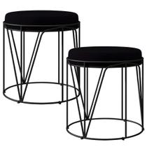 Kit 02 Puffs Decorativo Aramado Preto Zaya L02 Suede Preto - Lyam Decor