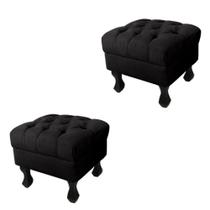 Kit 02 Puffs Decorativo Em Captonê Retrô Luis Xv Suede Preto - LM DECOR