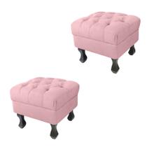 Kit 02 Puffs Decorativo Em Captonê Retrô Luis Xv Suede Rosa - LM DECOR