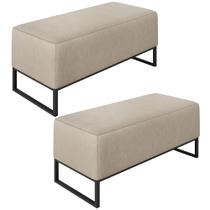 Kit 02 Puffs Decorativo Para Sala de Estar Cléo W01 Base de Ferro 90 cm Linho Bege - Lyam Decor Kit 02 Puffs Decorativo Para Sala de Estar Cléo W01 Base de Ferro 90 cm Linho Bege - Lyam Decor