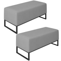 Kit 02 Puffs Decorativo Para Sala de Estar Cléo W01 Base de Ferro 90 cm Suede Cinza - Lyam Decor