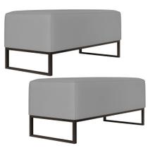 Kit 02 Puffs Decorativo Para Sala de Estar Cléo W01 Base de Ferro 90 cm Suede Cinza - Lyam Decor Kit 02 Puffs Decorativo Para Sala de Estar Cléo W01 Base de Ferro 90 cm Suede Cinza - Lyam Decor