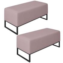 Kit 02 Puffs Decorativo Para Sala de Estar Cléo W01 Base de Ferro 90 cm Suede Rosê - Lyam Decor