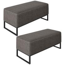 Kit 02 Puffs Decorativo Para Sala de Estar Cléo W01 Base Ferro 90 cm Linho Cinza Escuro - Lyam Decor