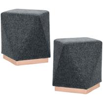 Kit 02 Puffs Decorativo Para Sala de Estar Com Base Aço Ametista C06 Linho Chumbo D-469 - Lyam Decor Kit 02 Puffs Decorativo Para Sala de Estar Com Base Aço Ametista C06 Linho Chumbo D-469 - Lyam Decor