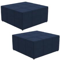 Kit 02 Puffs Decorativo Para Sala de Estar Quadrado Milano 90x90 W01 Suede Azul Marinho - Lyam Decor