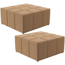 Kit 02 Puffs Decorativo Para Sala De Estar Quadrado Milano 90X90Cm W01 Bouclê Mostarda