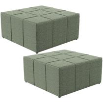 Kit 02 Puffs Decorativo Para Sala de Estar Quadrado Milano 90x90cm W01 Bouclê Oliva - Lyam Decor Kit 02 Puffs Decorativo Para Sala de Estar Quadrado Milano 90x90cm W01 Bouclê Oliva - Lyam Decor