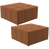 Kit 02 Puffs Decorativo Para Sala de Estar Quadrado Milano 90x90cm W01 Bouclê Terracota - Lyam Decor Kit 02 Puffs Decorativo Para Sala de Estar Quadrado Milano 90x90cm W01 Bouclê Terracota - Lyam Decor