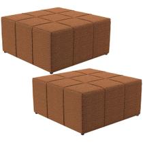 Kit 02 Puffs Decorativo Para Sala de Estar Quadrado Milano 90x90cm W01 Bouclê Terracota - Lyam Decor Kit 02 Puffs Decorativo Para Sala de Estar Quadrado Milano 90x90cm W01 Bouclê Terracota - Lyam Decor