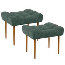 Kit 02 Puffs Decorativo Para Sala De Estar Requinte L02 Linho Verde Musgo - Lyam Decor