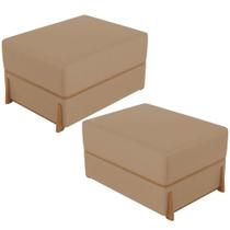 Kit 02 Puffs Decorativo Retangular Para Sala de Estar Domus L02 Linho Bege Escuro - Lyam Decor