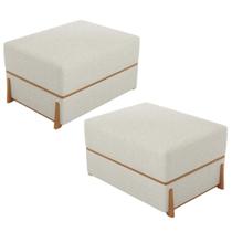 Kit 02 Puffs Decorativo Retangular Para Sala de Estar Domus L02 Linho Champagne - Lyam Decor