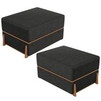 Kit 02 Puffs Decorativo Retangular Para Sala de Estar Domus L02 Linho Chumbo - Lyam Decor