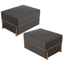 Kit 02 Puffs Decorativo Retangular Para Sala de Estar Domus L02 Linho Cinza Escuro - Lyam Decor Kit 02 Puffs Decorativo Retangular Para Sala de Estar Domus L02 Linho Cinza Escuro - Lyam Decor