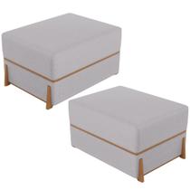 Kit 02 Puffs Decorativo Retangular Para Sala de Estar Domus L02 Linho Cinza - Lyam Decor