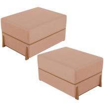 Kit 02 Puffs Decorativo Retangular Para Sala de Estar Domus L02 Linho Rosê - Lyam Decor