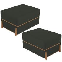 Kit 02 Puffs Decorativo Retangular Para Sala de Estar Domus L02 Linho Verde Musgo - Lyam Decor