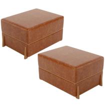 Kit 02 Puffs Decorativo Retangular Para Sala de Estar Domus L02 material sintético Camel - Lyam Decor