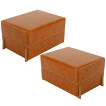 Kit 02 Puffs Decorativo Retangular Para Sala de Estar Domus L02 material sintético Canela - Lyam Decor