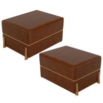 Kit 02 Puffs Decorativo Retangular Para Sala de Estar Domus L02 material sintético Marrom - Lyam Decor