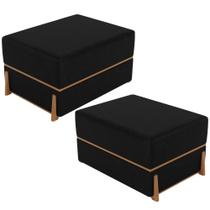 Kit 02 Puffs Decorativo Retangular Para Sala de Estar Domus L02 material sintético Preto - Lyam Decor