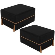 Kit 02 Puffs Decorativo Retangular Para Sala de Estar Domus L02 material sintético Preto - Lyam Decor
