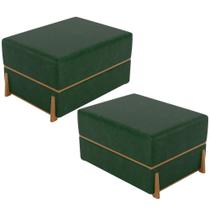 Kit 02 Puffs Decorativo Retangular Para Sala de Estar Domus L02 material sintético Verde Musgo - Lyam Decor