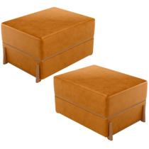 Kit 02 Puffs Decorativo Retangular Para Sala de Estar Domus L02 material sintético Whisky - Lyam Decor Kit 02 Puffs Decorativo Retangular Para Sala de Estar Domus L02 material sintético Whisky - Lyam Decor