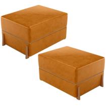 Kit 02 Puffs Decorativo Retangular Para Sala de Estar Domus L02 material sintético Whisky - Lyam Decor