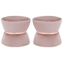 Kit 02 Puffs Decorativo Sala de Estar 45cm Dhaka Veludo Rosê G15 - Gran Belo